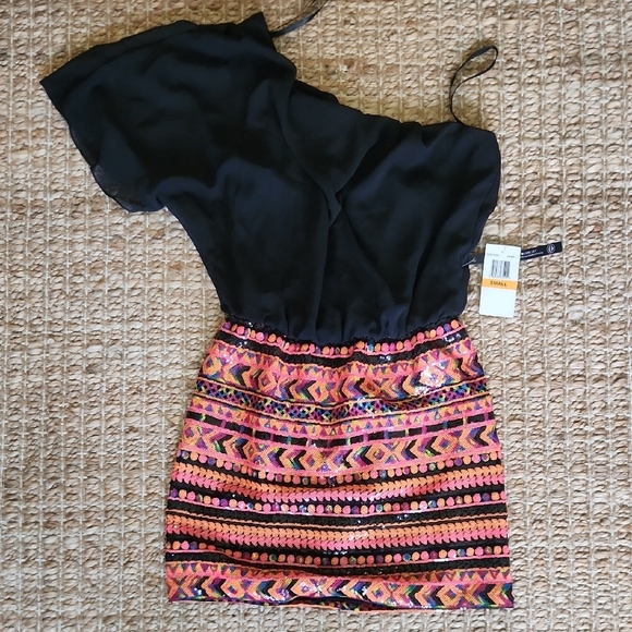 As U Wish One Shoulder Black and Multicolor Dress - Picture 1 of 4